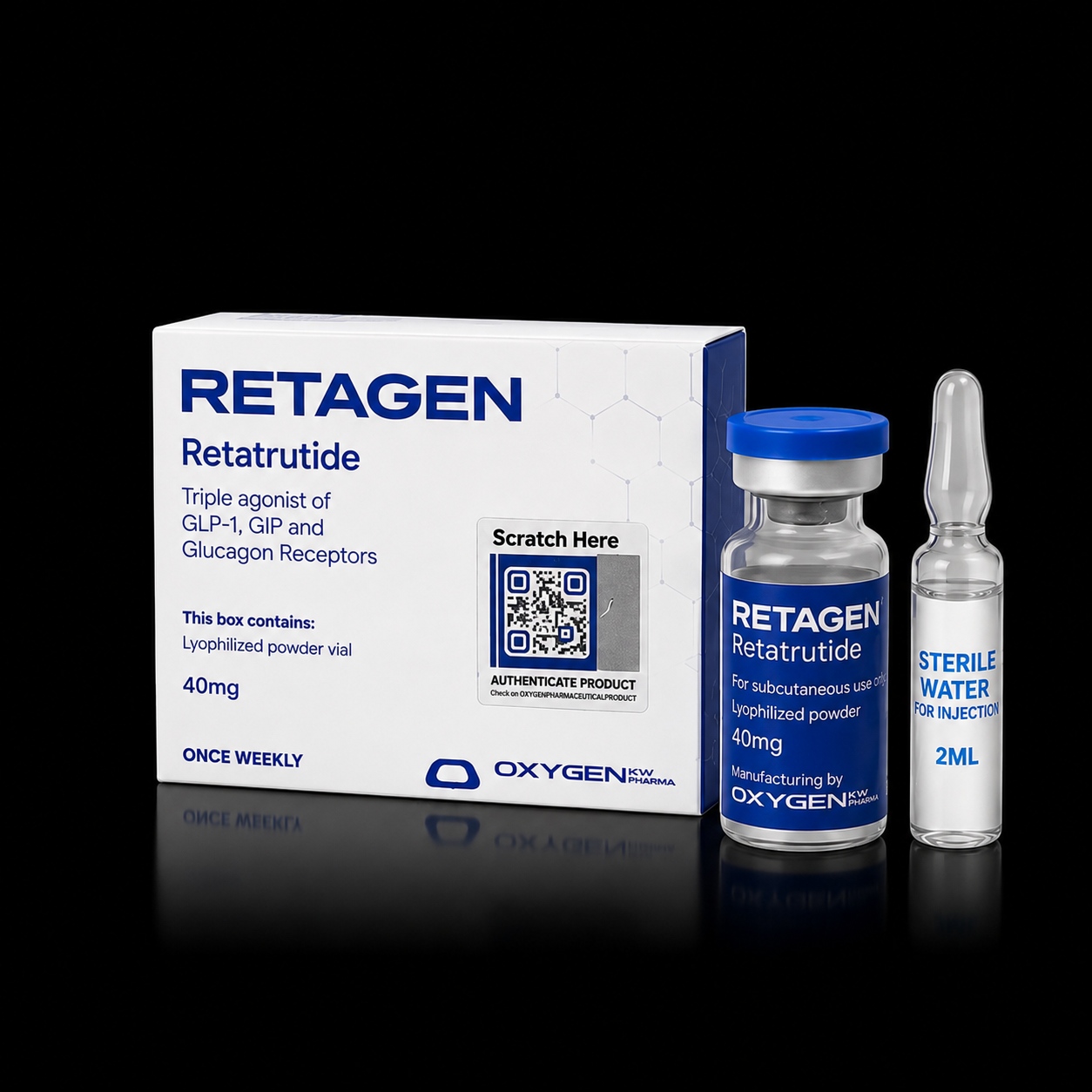 Retatrutida Retagen Oxigen — 40 mg — liofilizada + água bacteriostática