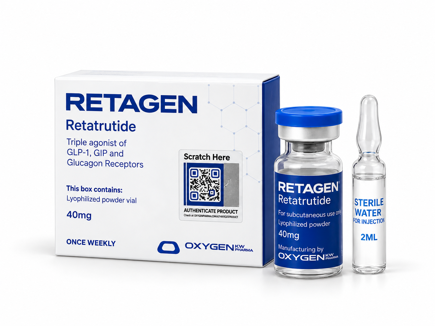 Retatrutida Retagen Oxigen — 40 mg — liofilizada + água bacteriostática