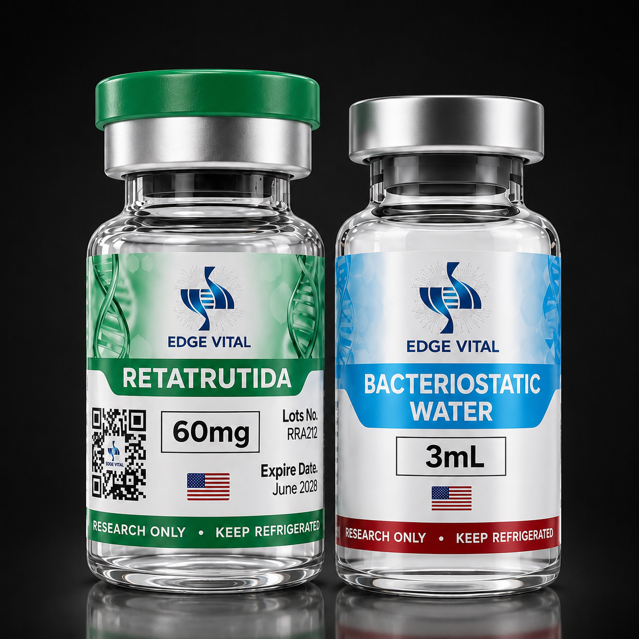 Retatrutida Edge Vital — 60 mg + água bacteriostática 3 mL