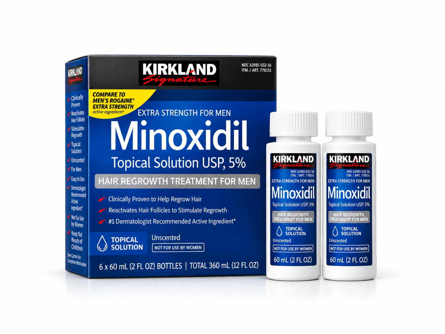 Minoxidil Kirkland Signature — Solução tópica 5% — kit 6 meses
